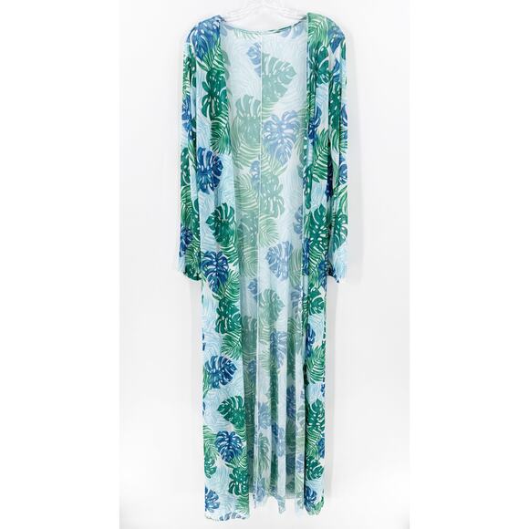 Unbranded Mesh Long Open Front Tropical Swim Cover Up Kimono Cardigan Large - Picture 1 of 7